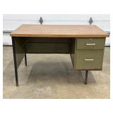 Metal Office Desk with Wooden Top and Drawers