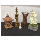 Decorative Items Lot with Orchids and Lantern