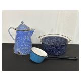 Set of Blue Enamelware Kitchen Items