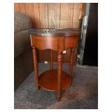 Round Wooden Table with Brass-Inlaid Top