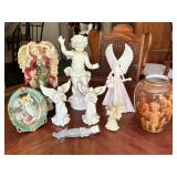 Angel Figurines and Decorative Plate