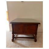 Wooden Side Table with Glass Top and Storage