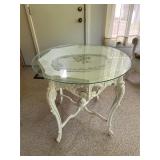 Vintage White Carved Glass-Top Side Table