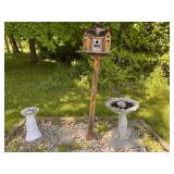 Rustic Birdhouse and Birdbath Set