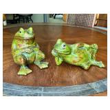 Two Green Frog Ceramic Figurines