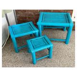 Three Blue Wooden Stools