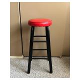 Wooden Stool With Red Round Seat