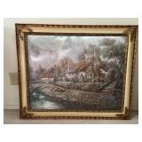 Framed Cottage Landscape Painting