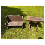 Vintage Wooden Bench and Stool Set