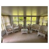 White Wicker Furniture Set with Glass Table