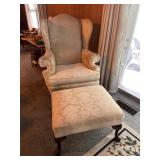 Wingback Chair with Ottoman and Carved Legs