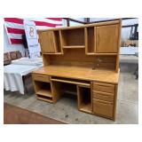 Oak Office Desk With Hutch and Storage Space