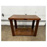 Wooden Table With Lower Shelf and Sturdy Legs