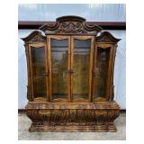 Carved Wooden Display Cabinet with Glass Doors