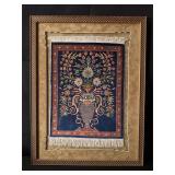 Framed Textile Artwork Featuring Floral Urn Motif