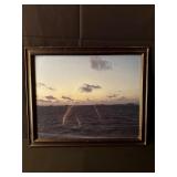 Framed Photograph of Ocean at Sunset