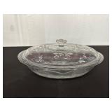 Glass Oval Covered Dish with Floral Motif