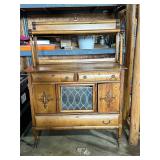 Oak Sideboard with Leaded Glass Center