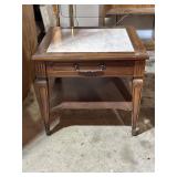 Wood and Marble-Topped Side Table