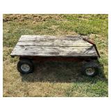 Wooden Flatbed Wagon with Metal Frame