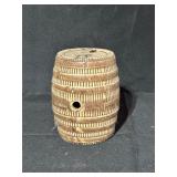 Wooden Barrel-Shaped Coin Bank With Slots
