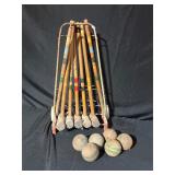Wooden Croquet Set with Balls and Stand