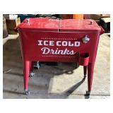 Red Metal Rolling Cooler with Bottle Opener