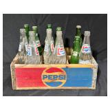 Vintage Wooden Pepsi Crate with Bottles