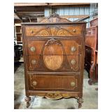 Ornate Wooden Highboy Dresser with Drawers