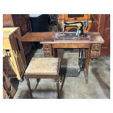 Singer Sewing Machine With Cabinet and Stool