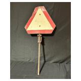 Vintage Triangular Warning Sign on Post