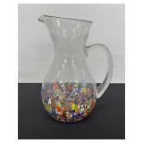 Handblown Glass Pitcher With Multicolor Detailing
