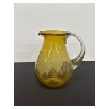 Amber Glass Pitcher With Etched Rooster Design