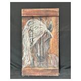 Rustic Wooden Panel With Horse Artwork