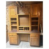 Oak Modular Desk and Hutch Cabinet Unit