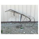 Vintage Hand-Push Plow with Metal Wheel