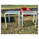 Two White Metal and Glass Tables