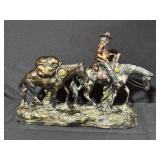 Painted Sculpture of Rider With Packhorse