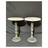 Marble-Top Metal Pedestal Tables
