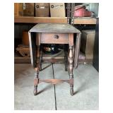 Drop-Leaf Wooden Table with Single Drawer