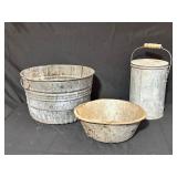 Three Galvanized Metal Containers