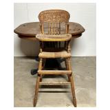 Wooden High Chair with Decorative Carving