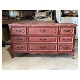 Red Wooden Dresser With Floral Handles