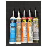Five Construction Adhesive and Sealant Tubes