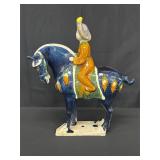 Glazed Ceramic Rider on Horseback Sculpture