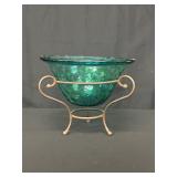 Green Compote Bowl With Metal Stand