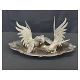Silver Roosters on Silver Tray