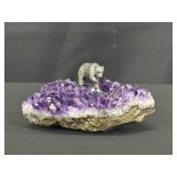 Raw Amethyst with Pewter Bear