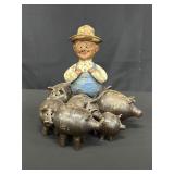 Pig Farmer and Pigs Ceramic Sculpture