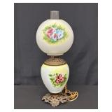 Antique Hand-Painted Floral Globe Lamp